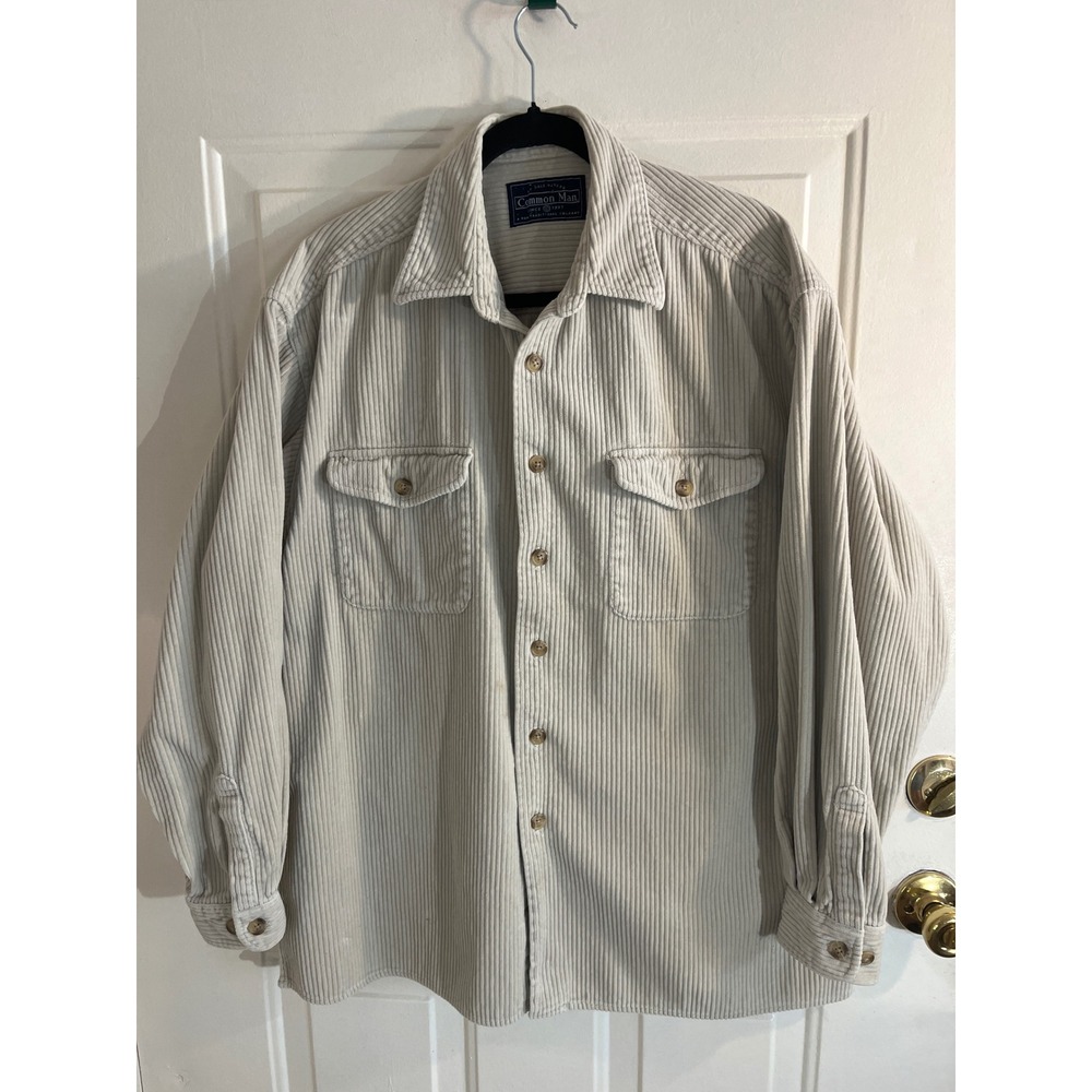 Common Man Shirt Mens L Cream Corduroy Long Sleeve Button Down Cotton Vintage